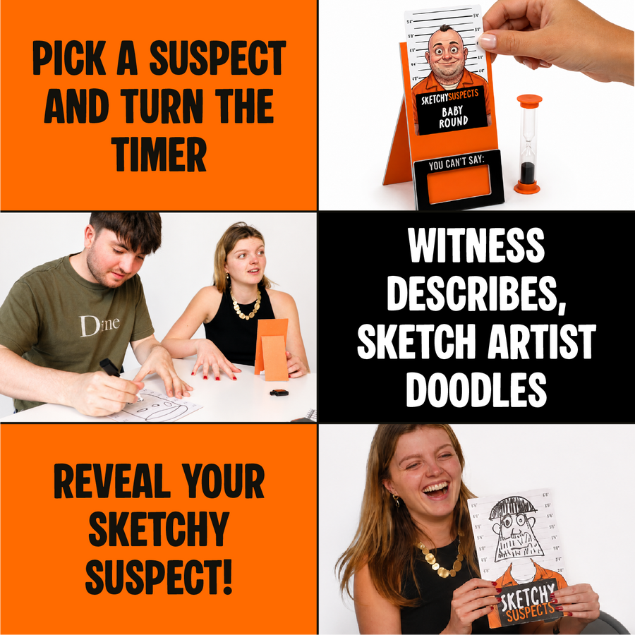 Sketchy Suspects Party Game - Sketch Wacky Criminals Based On Restricted Descriptions