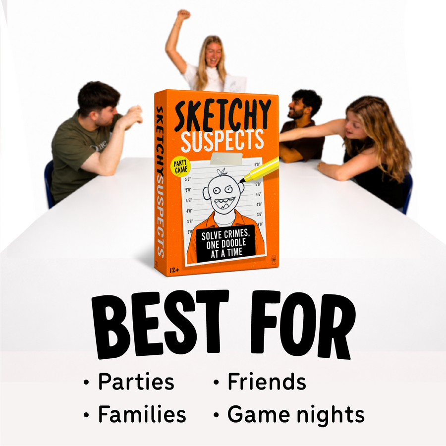 Sketchy Suspects Party Game - Sketch Wacky Criminals Based On Restricted Descriptions