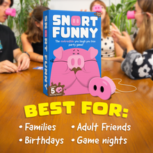 Load image into Gallery viewer, Snort Funny – The Oinkcredible You Laugh You Lose Party Game | Family Games for Kids and Adults | 150 Challenge Cards, 5 Pig Snouts & Mud Tokens | Funny Games for Friend & Family, 4-8 Players, Ages 8+