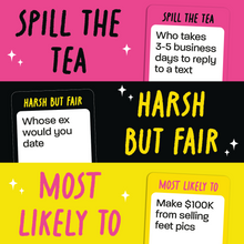 Load image into Gallery viewer, Lucky Egg Unfiltered Girls Night Games – Hilarious Adult Party Game with 200 Outrageous Scenario Cards – Perfect Bachelorette Party Games for an Unforgettable Girls Night (3-8 Players)
