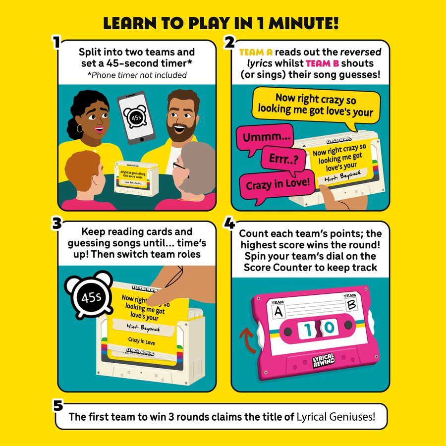 Lyrical Rewind - Funny Reverse Lyrics Card & Board Game For Family & Adults