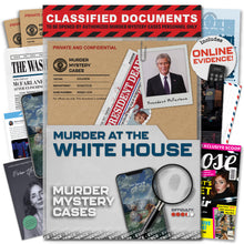 Load image into Gallery viewer, MMC Murder at The White House – Thrilling Murder Mystery Games for Adults in Washington D.C. – 37 Evidence Pieces, 150 Min Gameplay (3.5/5 Difficulty)
