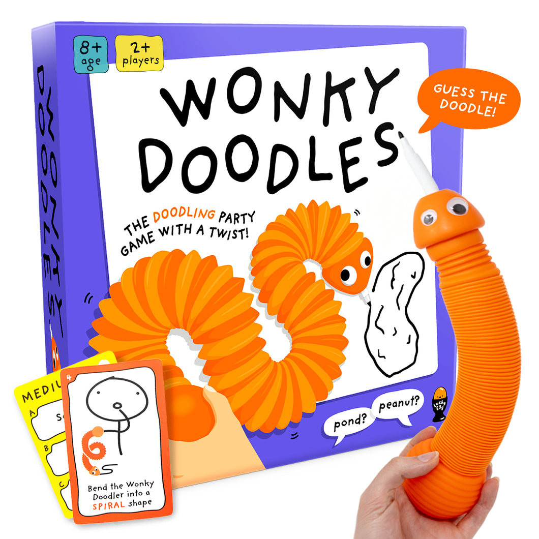 Lucky Egg Wonky Doodles – Hilarious Drawing Games for Family Game Night & Parties – Family Board Games for Adults with Wonky Doodler, 150 Word Cards & Whiteboard – Best Family Games for Ages 8+